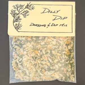 Package of dill seasoning mix labeled "Dilly Dip".