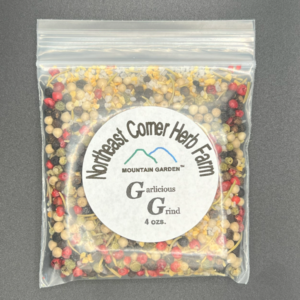 Peppercorn blend in clear plastic bag, herb packaging.